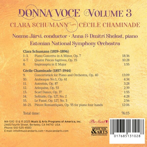 DONNA VOCE VOLUME 3 - CLARA SCHUMANN & CÉCILE CHAMINADE: CONCERTI & PIANO WORKS - Image 3